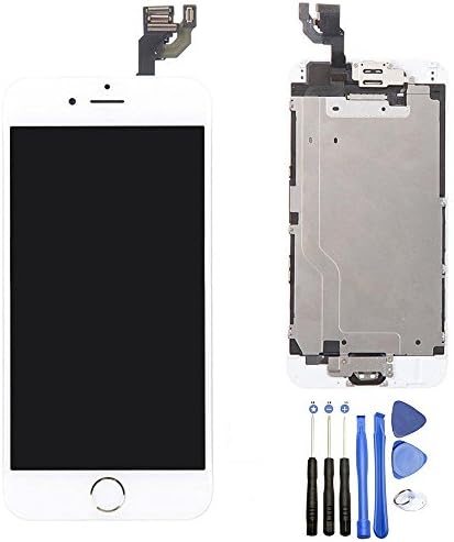 LLLtrade For iPhone 6 (4.7 Inch) Full Assembly Replacement LCD Display Screen Touch Digitizer Assembly, Facing Proximity Sensor + Ear Speaker+ Front Camera+ Home Button (Without Touch ID) (White)