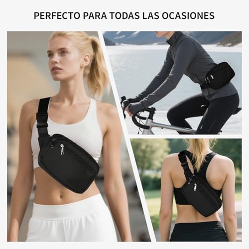 JDF3CISH 2Pcs Cangurera Mujer, Cangurera Deportiva, Riñonera Running para Hombre,Bolso Cruzado para Mujer, Correa de Hombro Ajustable Multifuncional, Adecuado para Correr, Viajes, Ciclismo, Fitness