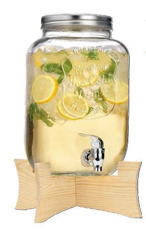 Quality Ice Cold Durable Glass 2.15-gallon Mason Jar Beverage Drink Dispenser with Spigot and Collapsable Wood Stand