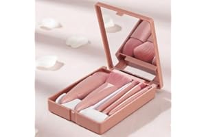 5 Pieces Travel Makeup Brush Set with Mirror Case, Portable Cosmetic Brushes for Powder Blush Foundation (coffee brown)