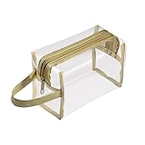 Zodaca Travel Sundry Bag, Transparent Cosmetic Bag for carrying Makeup Toiletry Compact Size, Clear/Gold