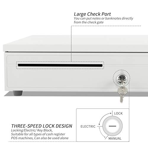 Nurxiovo Cash Register Drawer Box 16 Inch for Point of Sale (POS) System 5Bill/5Coin Money Lock Storage with Removable Tray, RJ11/RJ12 Interface Works Compatible POS Printers Cash Box (White) - Thumbnail 2
