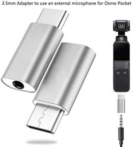 Miji Alloy Type C USB C to 3.5mm Audio Adapter for External Microphone for DJI Osmo Pocket, DJI Osmo Pocket Accessories (2Pack) (Silver) Microphone