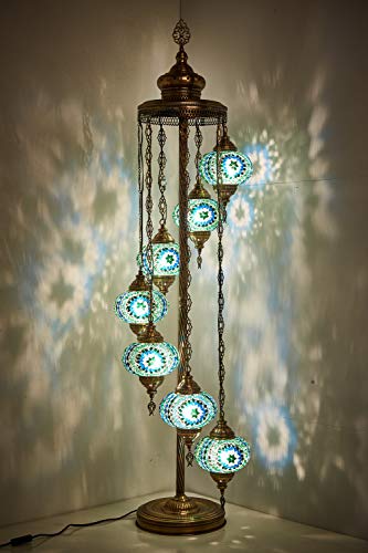 DEMMEX - 7 Big Globes Turkish Moroccan Mosaic Floor Lamp Light, Bohemian Boho Tiffany Mosaic Floor Lamp with North American Plug & Socket, 55