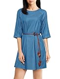 Allegra K Women 3/4 Raglan Sleeves Round Neck Belted Tunic Dress