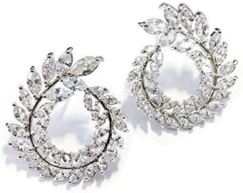 Naritva Copper Olive Branch Leaf Shaped Cubic Zircon Stud Earrings for Women