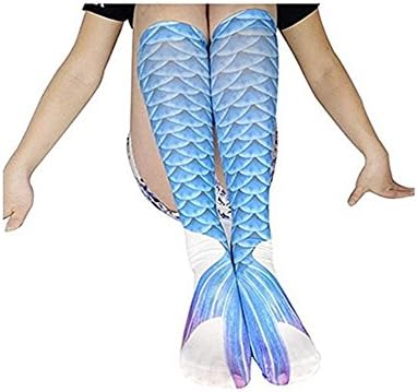 Leehonn Women Cosplay Mermaid 3D Printing Socks Knee High Beach Stockings (Blue)