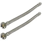 Highcraft Braided faucet Connector 12" Long, Stainless Steel, 1/2" Brass Nut x 3/8" Female Compression Fitting, Connects Kitchen sink to Water Supply, 2 Pack