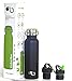 UmberBox - Stainless Steel Water Bottle, Double Wall, Vacuum Insulated, Wide Mouth, Bamboo Cap, BPA Free, Hot 12 HRS Cold 24 HRS, Leak Proof, Bonus - 2 Free CAPS 20oz (Black)