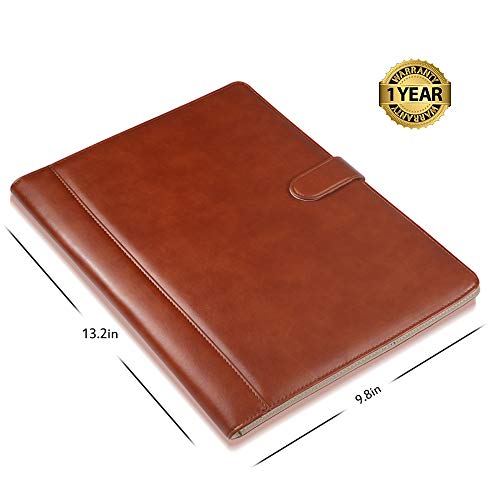Padfolio Business/Resume Portfolio, AHGXG Leather Folder with Clipboard Document Organizer with Paper Clip, Letter Writing Pad, Pen Holder, Magnetic Closure and Pockets Contrast Stitch for Interview