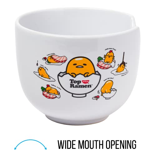 Silver Buffalo Gudetama Top Ramen Poses Ceramic Nissin Top Ramen Noodle Bowl with Chopsticks