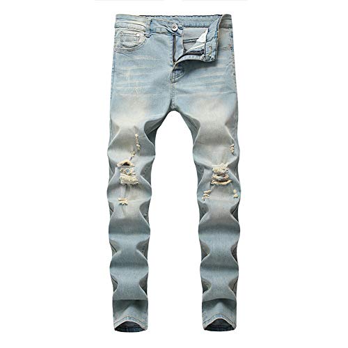 Leesechin Mens Mens Elastic Waist Jeans With Zipper Mens Elastic