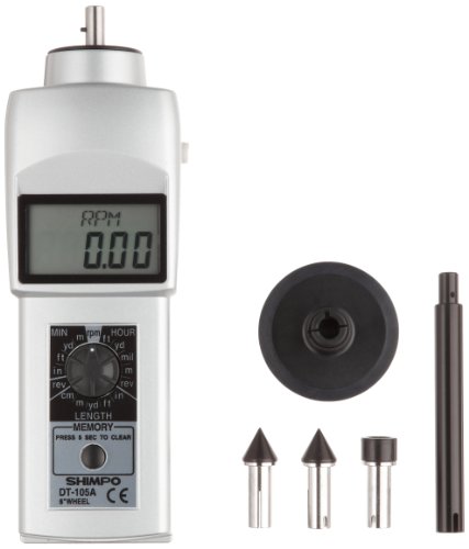 Shimpo DT-105A Handheld Tachometer with 6" Wheel, LCD Display, 0.10 - 25000rpm Range