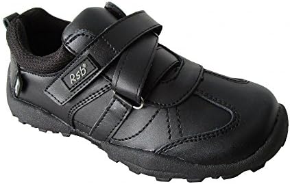 RSB Premium Real Leather Boys Hard Wearing Back to School Touch Fastening Black Formal Shoes Size 8-3