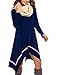 Meaneor Casual Dress for Women, Womens Long Sleeve Casual Irregular Hem Loose Tunic Shirt Dress for Her(Navy Blue,XXL)