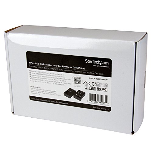 StarTech.com 4-Port USB 2.0-Over-Cat5/6 Extender up to 130-Feet with Compact USB Extension (USB2004EXTV)