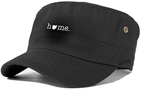 QF9USFEI Home in Ohio State Fashion Unisex Adult Washed Denim Cotton Military Army Cadet Cap Flat Top Hat