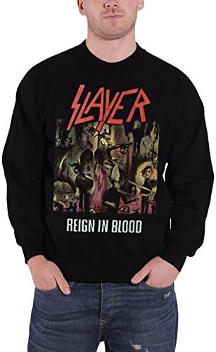 Slayer Classic Distressed Reign In Blood Official Mens Black Sweatshirt