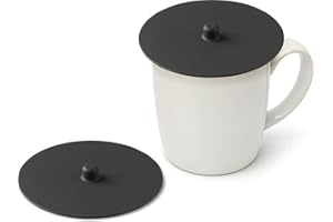 Carrotez 2 Pack Silicone Cup Cover Lids, 4.3 Inch Mug Covers, Reusable Silicone Coffee and Tea Cup Lids - Black