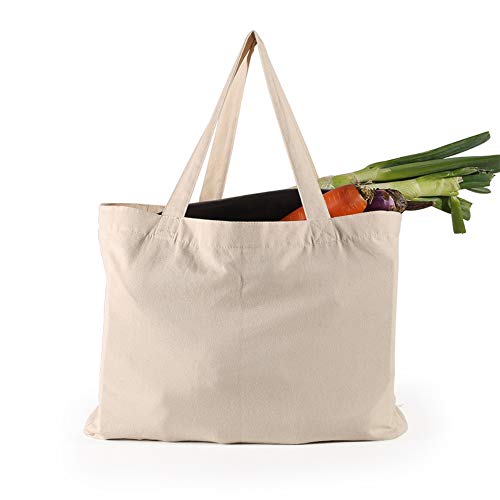 NAECOUS Canvas Grocery Shopping Bags with Bottle Sleeves, 10 oz Heavy Duty & Premium Reusable Cloth Totes, Washable&Durable&Eco-Friendly Wine Totes with Handles (2 Bags)