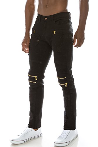 Mens Hipster Hip Hop Slim Straight Fit Stretch Twill Biker BLACK Jeans 40X32