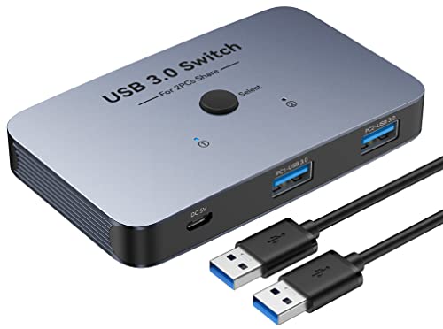 ABLEWE - Interruptor USB, conmutador USB de aluminio, 2 computadoras que comparten 4 dispositivos USB para PC y escáner, teclado de mouse con 2 cables USB 3.0