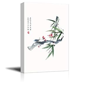 Bamboo Series Canvas Wall Art - Chinese Ink Painting Style Insect Stinging on The Branch - 12x18 inches