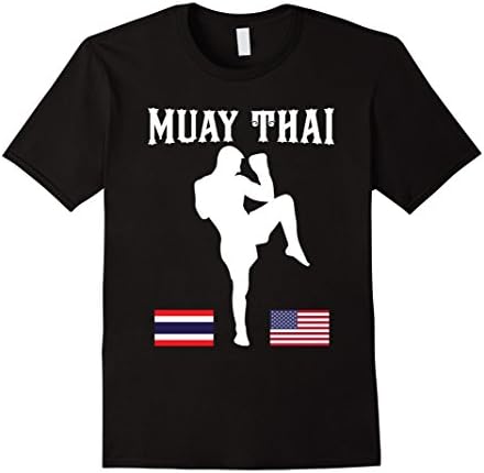 Men's Muay Thai Shirt - MMA Walkout Shirt Thailand USA Flags Large Black