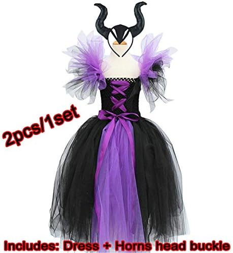 MUZIM Maleficent of Evil Queen Tutu Skirt for Girls Dress with Horns Halloween Witch Costume for Cosplay