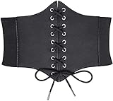 Women's Lace-up Corset Elastic Wide Belt, Tied Waspie Waist Belt for Women by WH