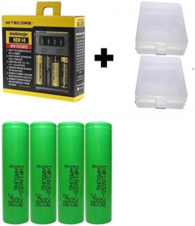 Nitecore Intellicharger new i4 Exclusive MoonandStar Samsung 25r x Battery Case Bundle - for Li-ion / IMR / Ni-MH/ Ni-Cd 26650 22650 18650 18490 18350 16340 RCR123 14500 AA AAA AAAA D