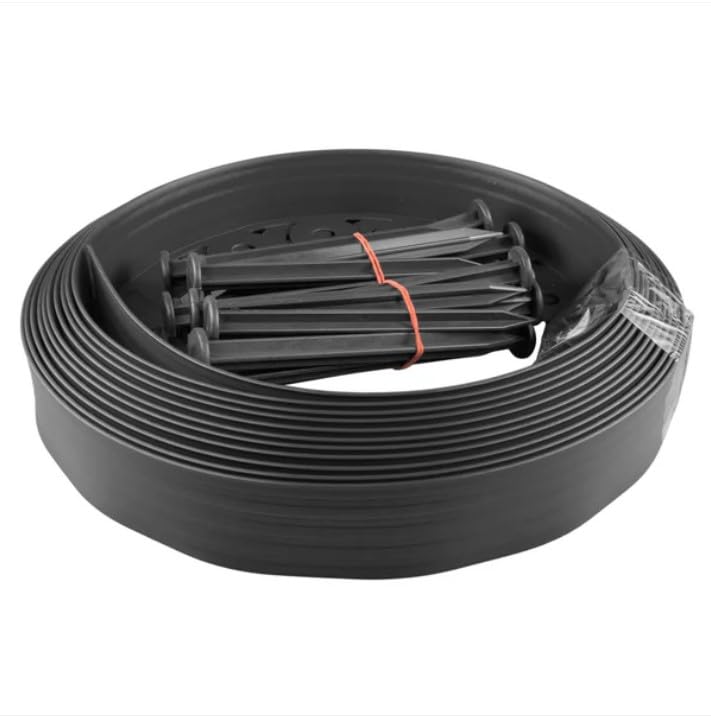 10 Meter Black Lawn Border Set - 60mm Easy Garden Border with 20pcs. Pegs for Patio, Lawn, Pavement Decorations