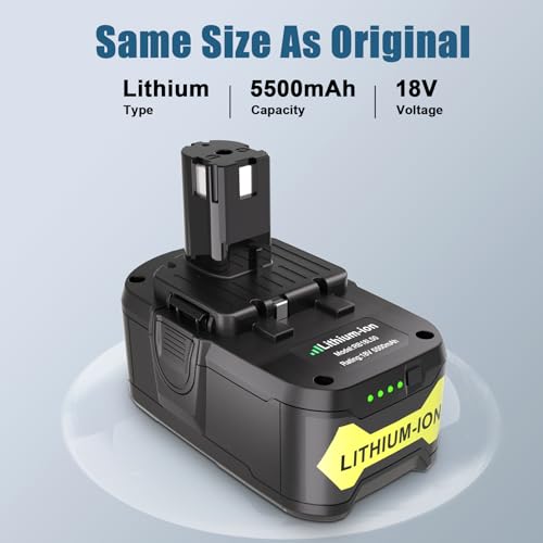 2PCS 18V 5.5Ah P108 Replacement Battery for Ryobi + P117 Charger BCL14181H, for Ryobi One+ Battery RB18L50 RB18L25 RB18L40 RB18L20 RB18L15 RB18L13 P104 P105 P106 P107 P108 (2 Batteries+Charger)