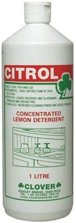 Clover Chemicals BBC035-1 Citrol Lemon Washing Up Liquid, 1 L Bottle (Pack of 12)