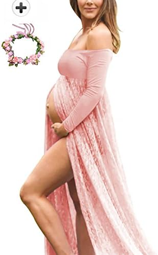 Women's Baby Shower Maternity Floral Lace Gown Dress Sexy Fancy Off Shoulder Pregnancy Photography