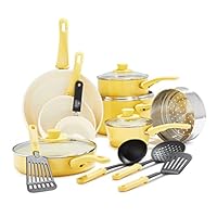 GreenLife Soft Grip Healthy Ceramic Nonstick, 16 Piece Cookware Pots and Pans Set, PFAS-Free, Dishwasher Safe, Yellow GreenLife Soft Grip Healthy Ceramic Nonstick, 16 Piece Cookware Pots and Pans Set, PFAS-Free, Dishwasher Safe, Yellow
