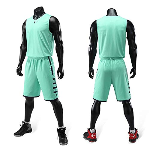 Personalized Basketball Jersey Sportswear Team Uniforms 2 Piece Set. Custom Name/Number on Front & Back. V Neck. (Light Green) - Thumbnail 2