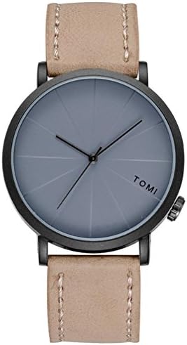 Renesmei Men's Minimalist Leather Band Watch Business Casual Round Quartz Watch (black-brown)