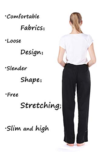 cenfor Womens Black Sweatpants with Pockets No See Through Stretch Fitness Pants Daily Pant Loose Drawstring Jogger Size Large
