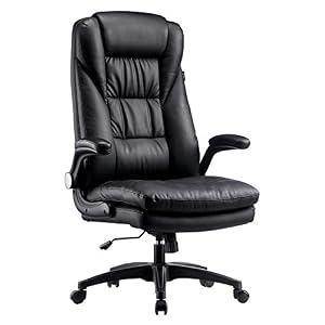 Hbada Ergonomic Executive Office Chair, PU Leather High-Back Desk Chair, Swivel Rocking Chair with Flip-up Padded…