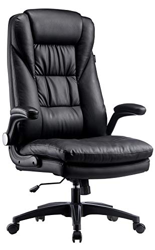 Hbada Ergonomic Executive Office Chair, PU Leather High-Back Desk Chair, Swivel Rocking Chair with Flip-up Padded…