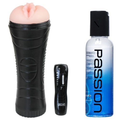 Multi-Speed Vibrating Male Masturbator + PASSIONTM Lubricant, 2 Fluid Ounce + KL lube 3.38oz image