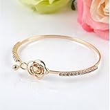Elegant Bracelet  Women's Crystal Rose Flower Bangle Cuff Bracelet Jewelry Gold by Klicnow