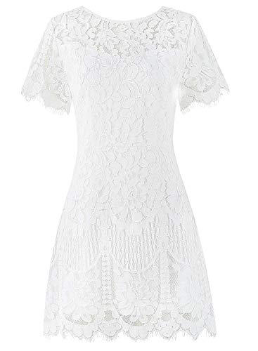 MSLG Women's Elegant Round Neck V-Back Wedding Guest Floral Lace Cocktail Party A Line Dress 910 - Image 4
