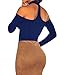 Shawhuwa Womens Stylish Choker Long Sleeve Off Shoulder Party Bodysuit M Blue