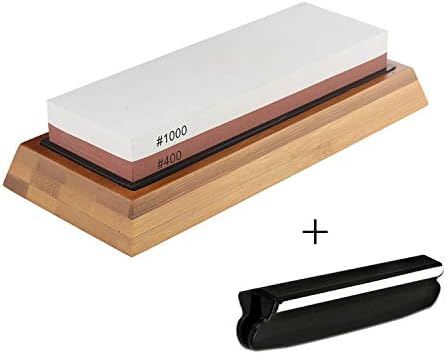 Kitchen Knife Sharpener Stone Double Side White Corundum Whetstone Grindstone Bamboo Base,400 1000 Holderguide