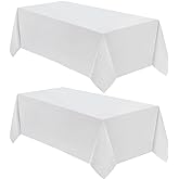 VidaFete Tablecloth 90 * 156inch 2pack Rectangle Table Cloth Polyester, Stain Wrinkle Resistant Dining Table Cover for Kitchen Dinning Party Wedding Rectangular Tabletop Buffet Decoration(White)