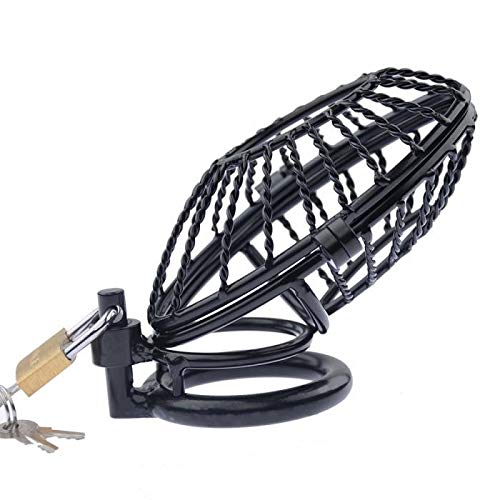 Sex Toys Adult for Him Stainless Steel Chastity Metal Net Locking Cock Cage Black Web Design