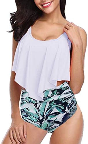 Caopixx Swimsuit for Women Two Pieces Printed Tank Top with Boyshorts Bottoms Tankini Set Bathing Suits Beige