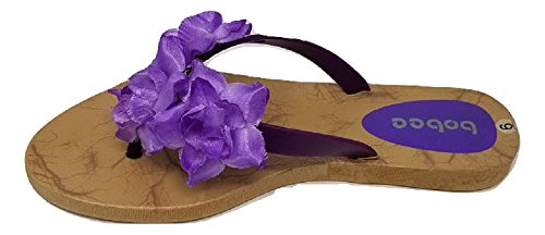 Women's Hawaiian Floral Strap Summer Beach Thong Flip Flops Slippers Sandals (9, Purple) - Thumbnail 3